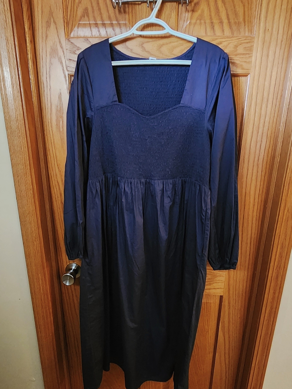 Old Navy Navy Square-Neck Long Sleeve Smocked Midi Dress